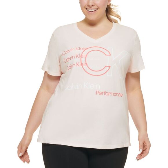 Calvin Klein Performance Plus Size V Neck Graphic Logo T-Shirt - Picture 1 of 3